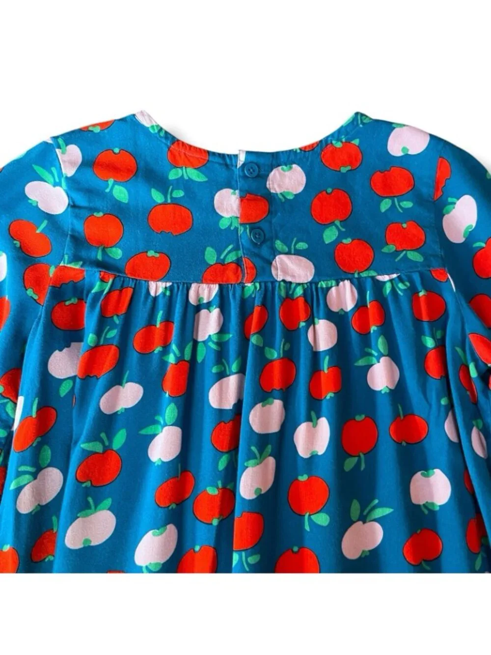 Hanna Andersson Girls Dress Sz 8 130 Blue Red Pink Apple Print Long Sleeve
